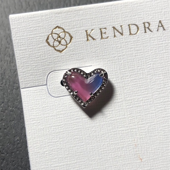 Kendra Scott Ari Rhodium Plated Watercolor Illusion Heart Stud Earrings NWT - Picture 6 of 14